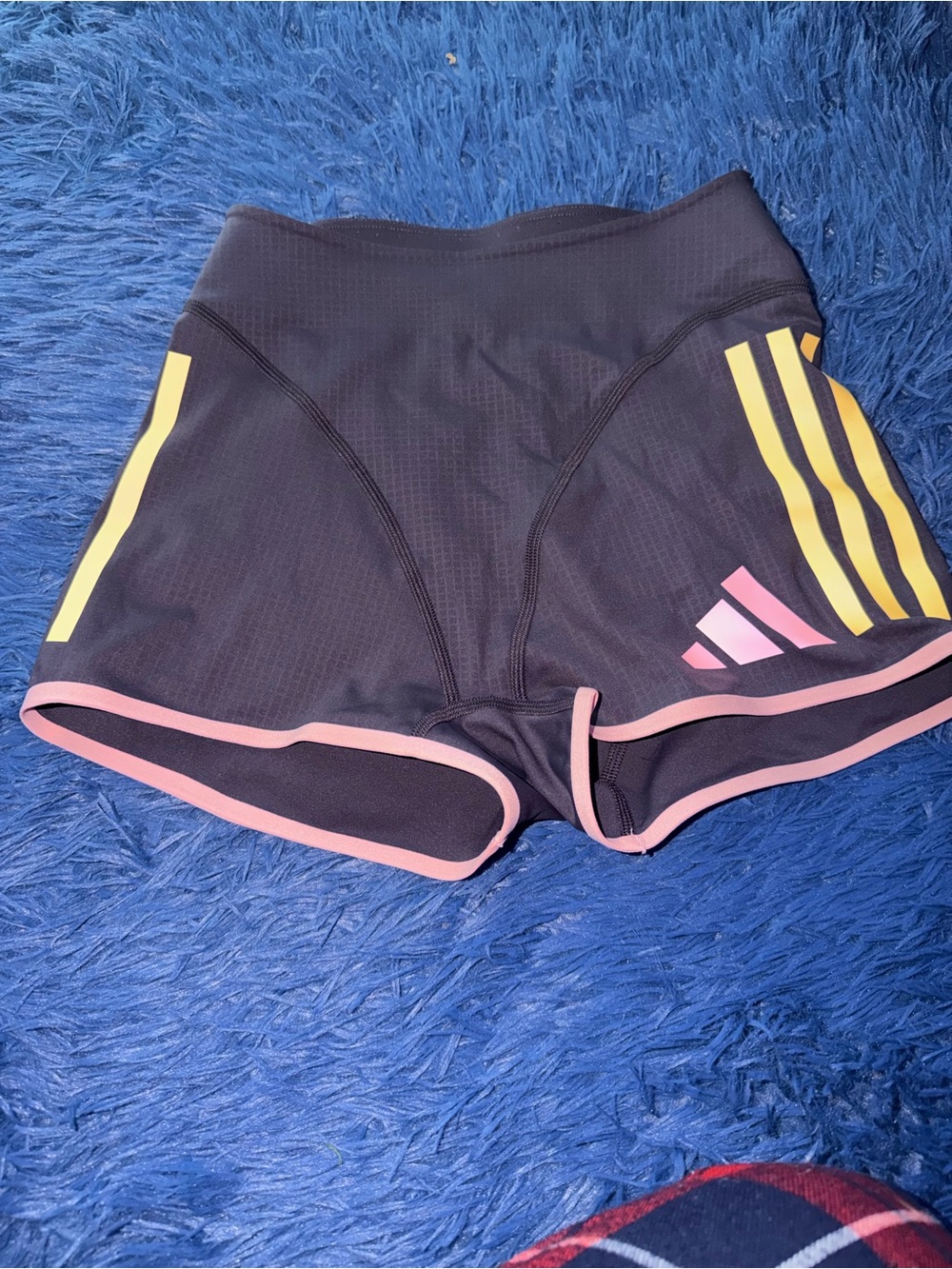 adidas Black Athletic Shorts with Pink Trim and Yellow Stripes